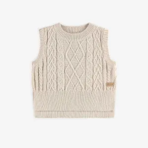 Débardeur de maille tressée crème, bébé || Cream knit sleeveless vest, baby