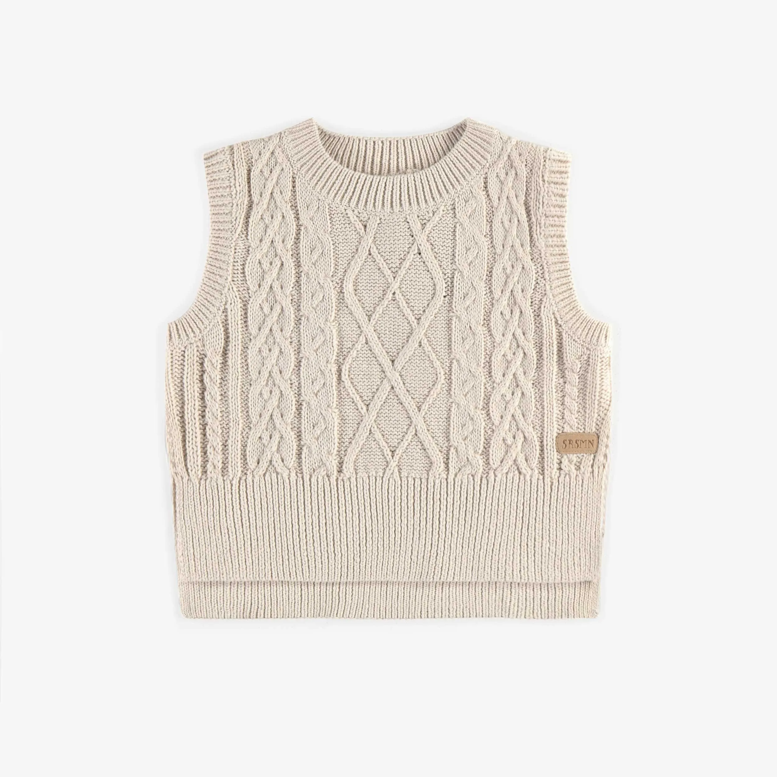 Débardeur de maille tressée crème, bébé || Cream knit sleeveless vest, baby