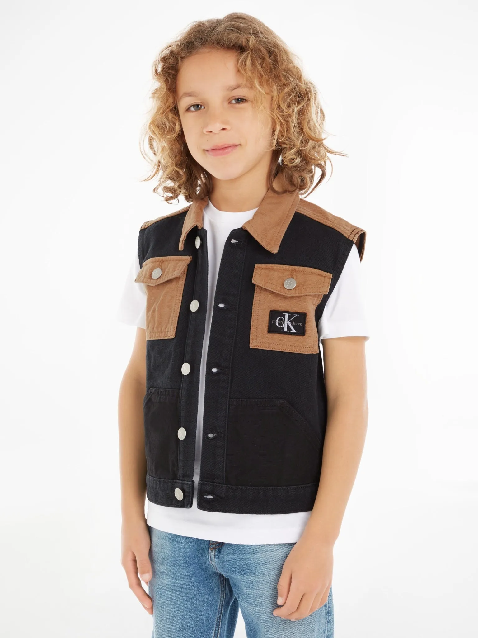 Deep Black Colorblock Denim Vest