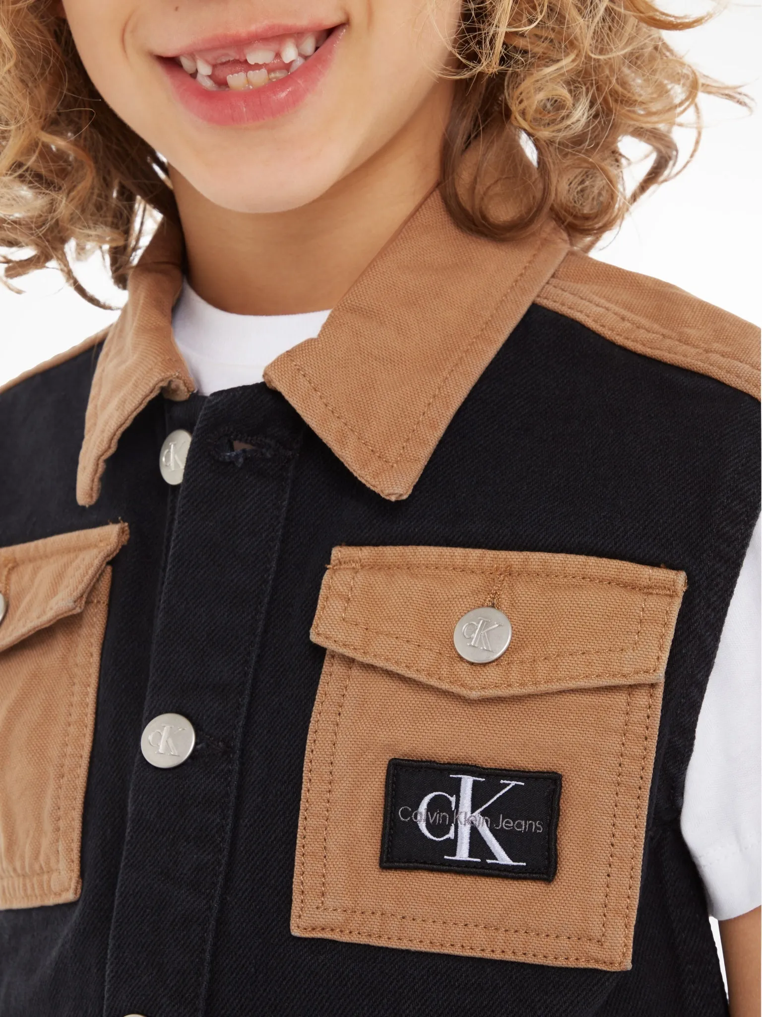 Deep Black Colorblock Denim Vest