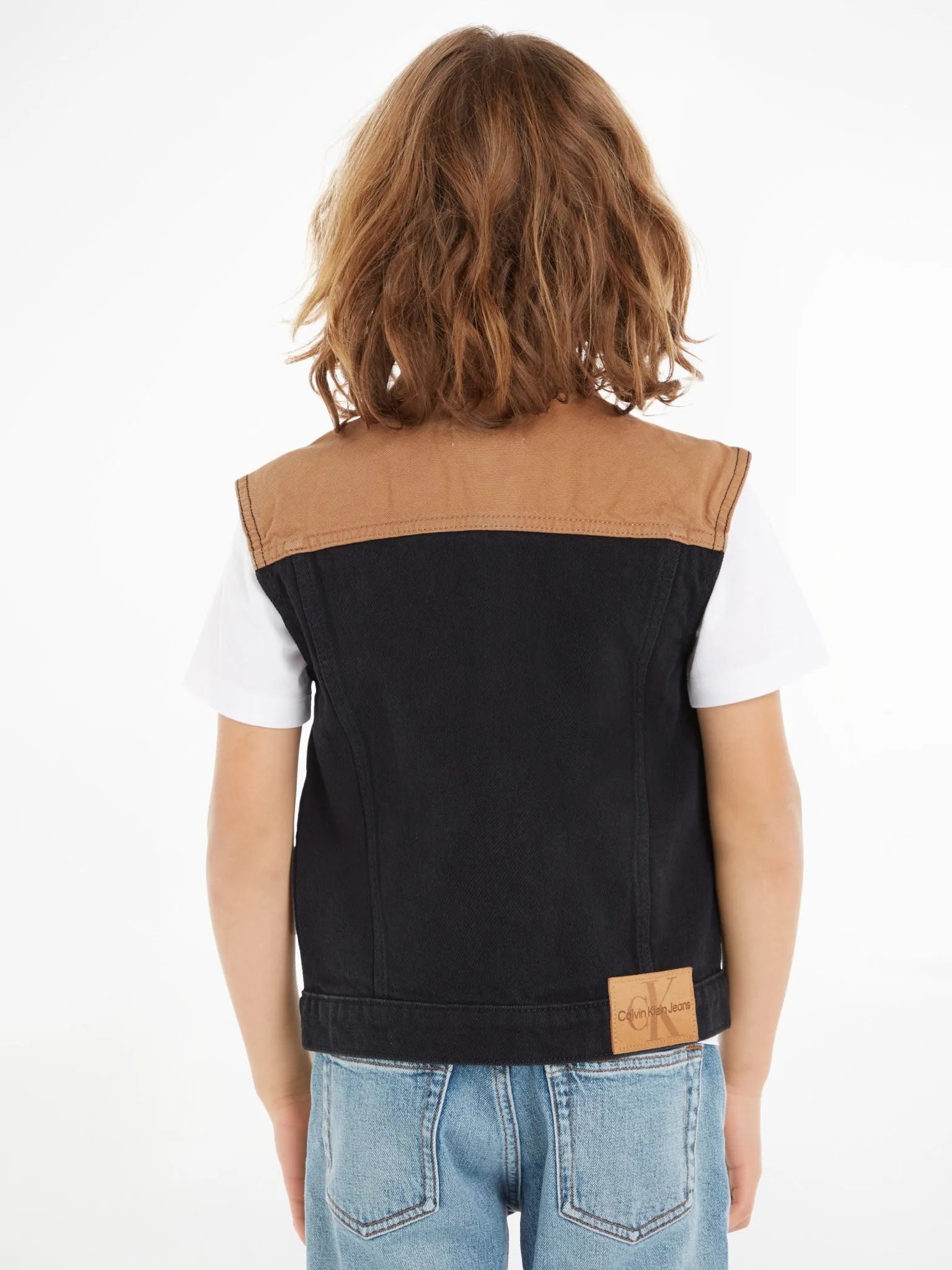 Deep Black Colorblock Denim Vest
