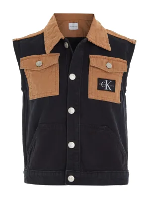 Deep Black Colorblock Denim Vest