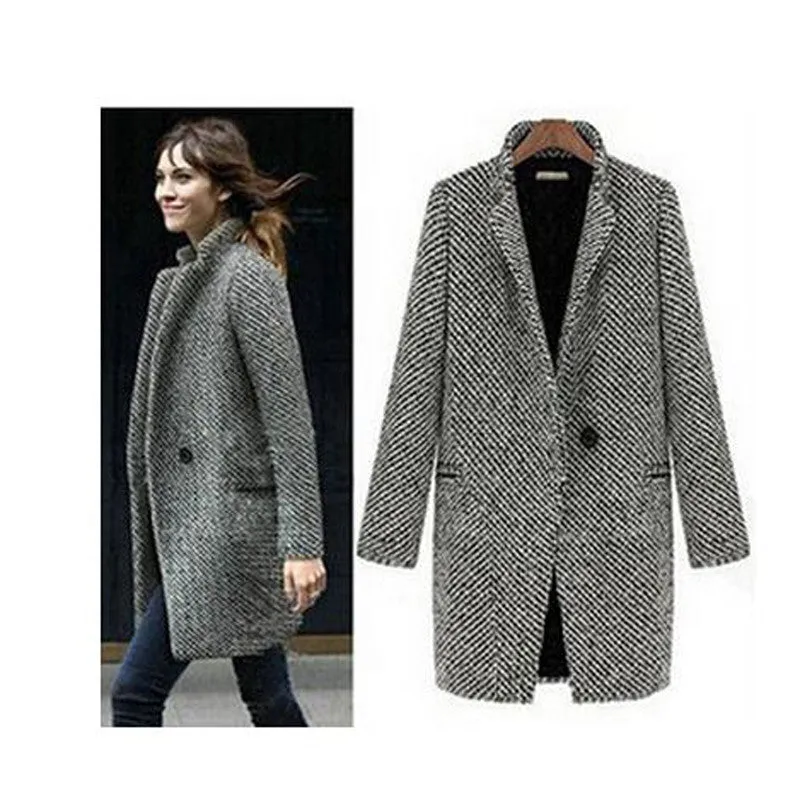 elegant women winter wool coats plus size grey warm cotton trench laides velvet thick jacket long overcoat