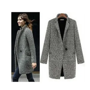 elegant women winter wool coats plus size grey warm cotton trench laides velvet thick jacket long overcoat