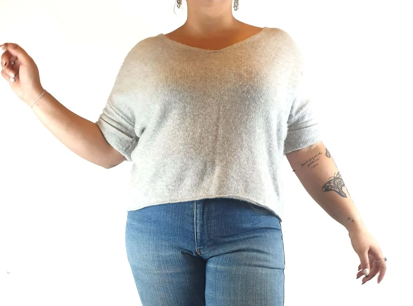 Elk grey 100% cashmere half sleeve top size 14