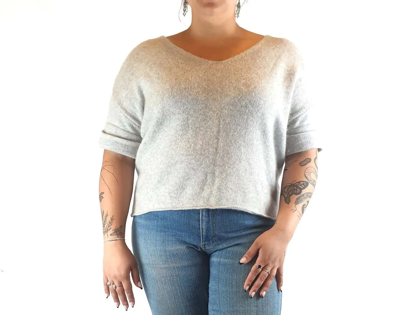 Elk grey 100% cashmere half sleeve top size 14