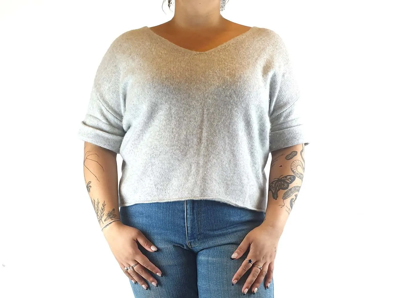 Elk grey 100% cashmere half sleeve top size 14