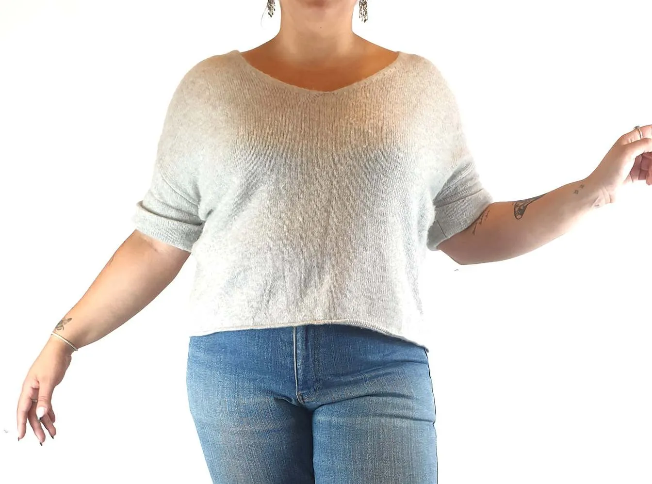 Elk grey 100% cashmere half sleeve top size 14