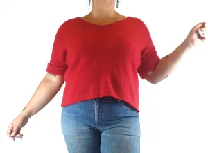 Elk red 100% cashmere half sleeve top size 14