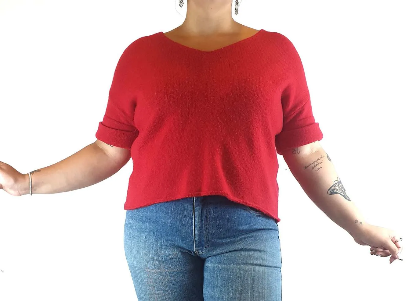 Elk red 100% cashmere half sleeve top size 14