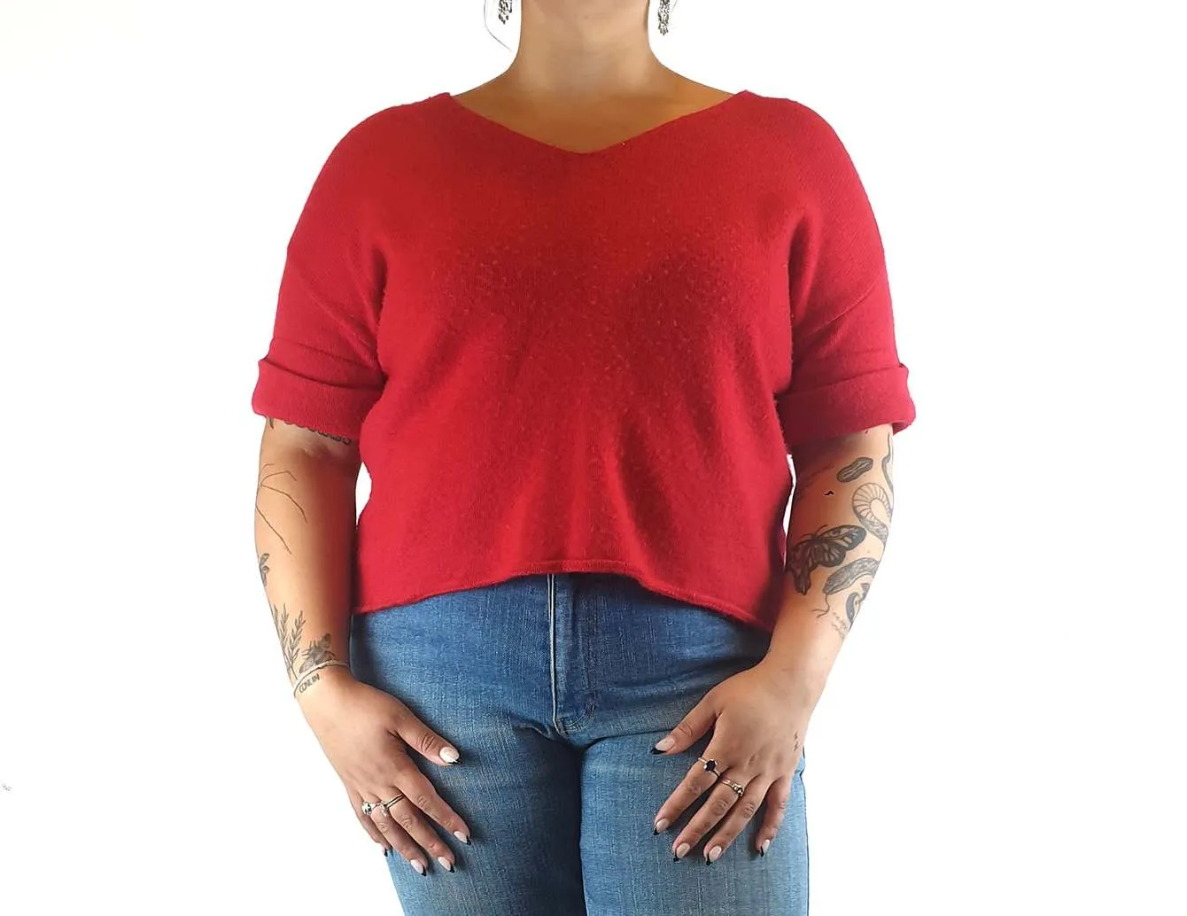Elk red 100% cashmere half sleeve top size 14