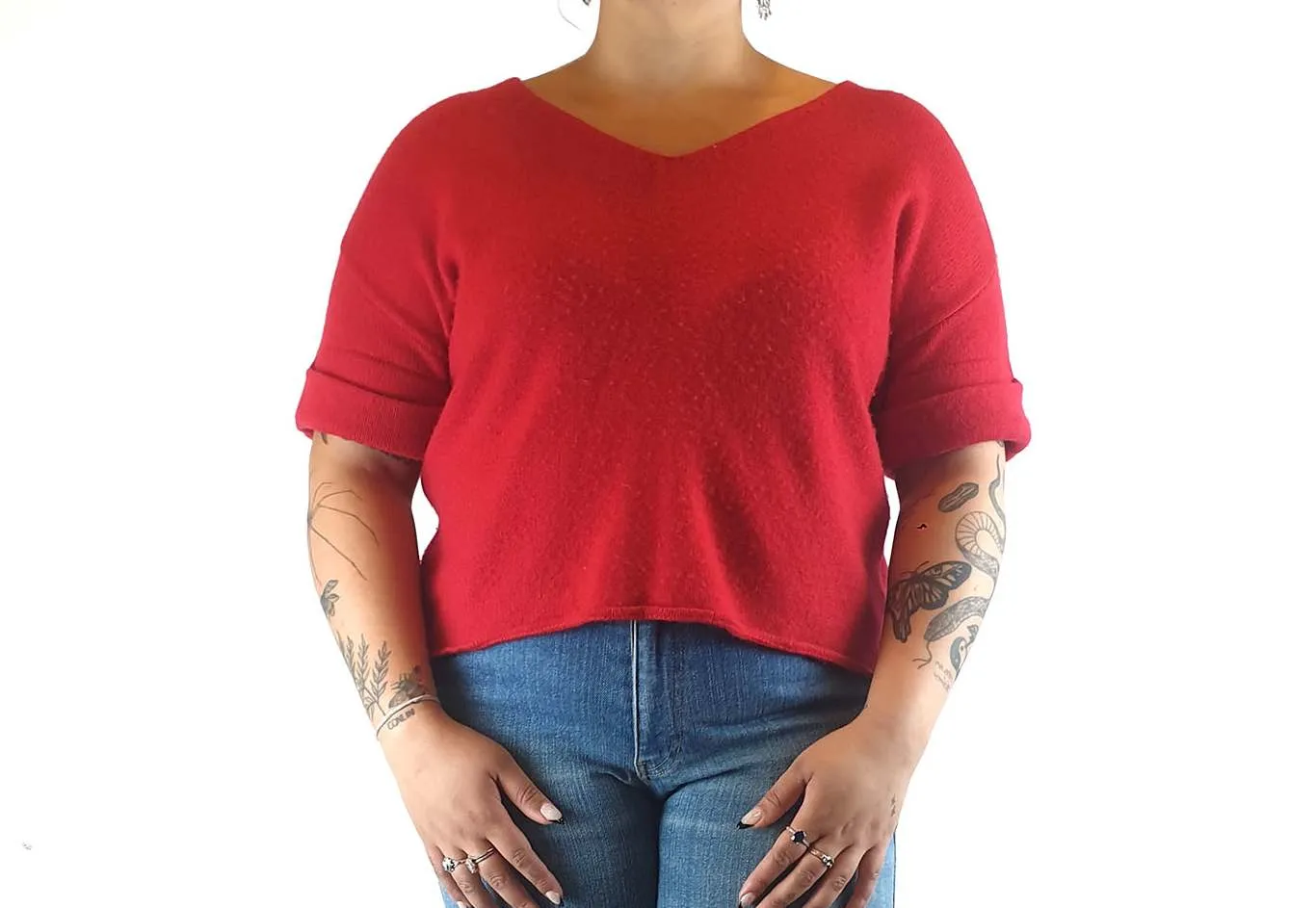 Elk red 100% cashmere half sleeve top size 14