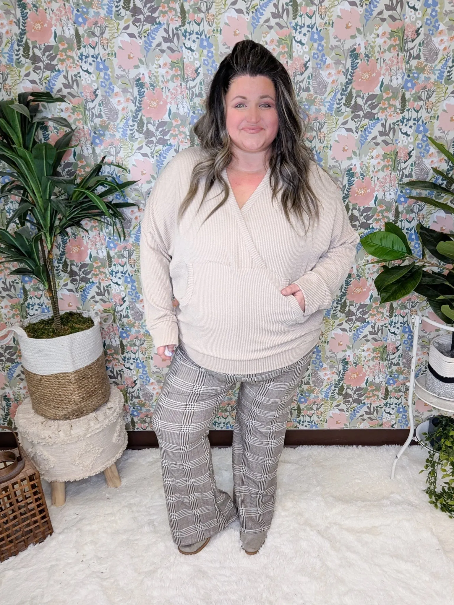Elliana Crossover Hooded Top in Corded Rib Solids