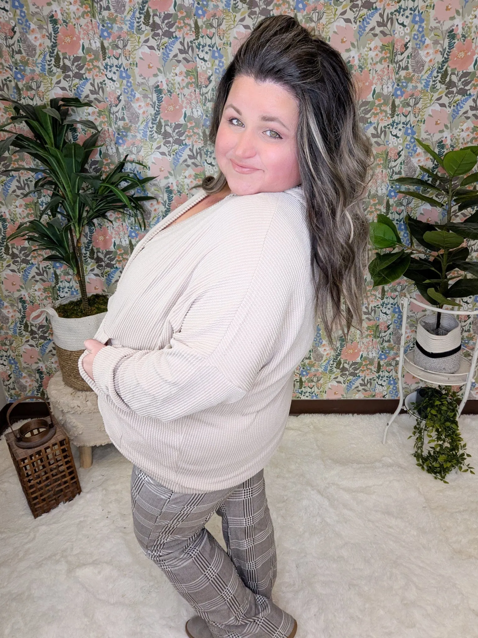Elliana Crossover Hooded Top in Corded Rib Solids