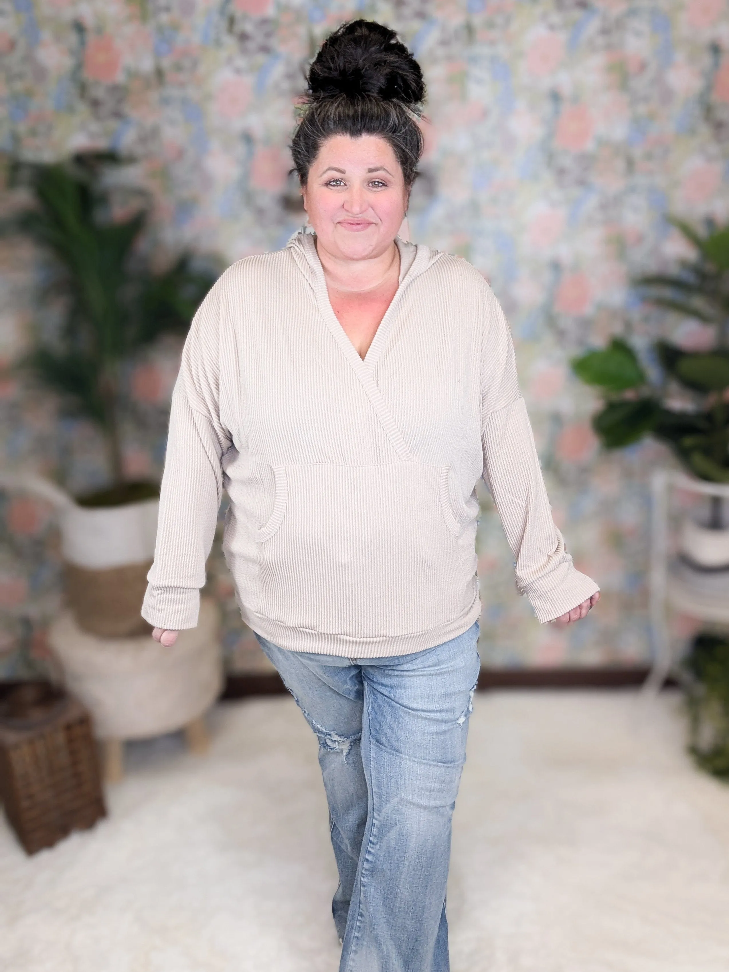 Elliana Crossover Hooded Top in Corded Rib Solids