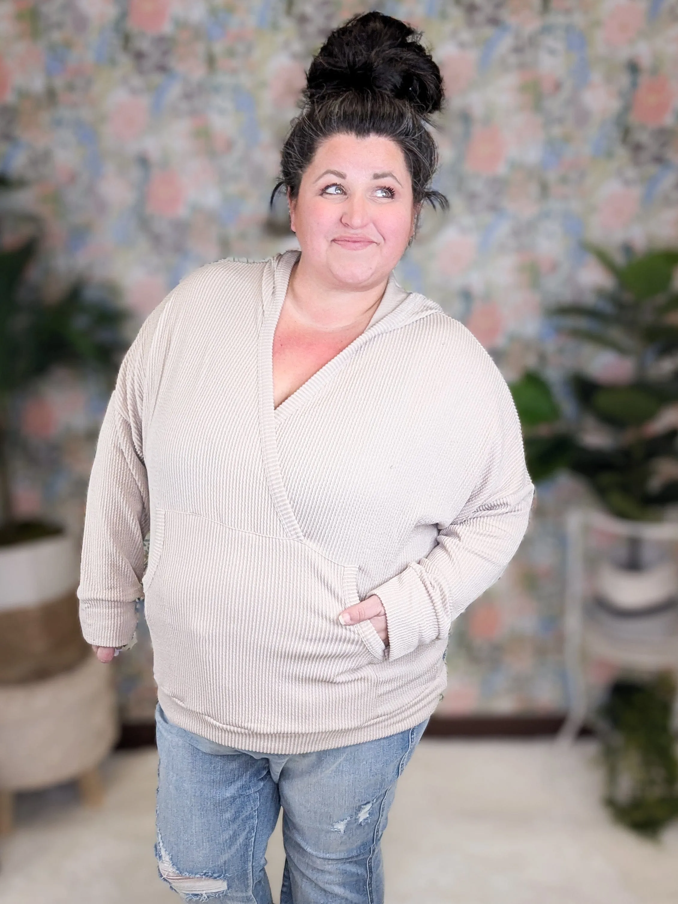 Elliana Crossover Hooded Top in Corded Rib Solids