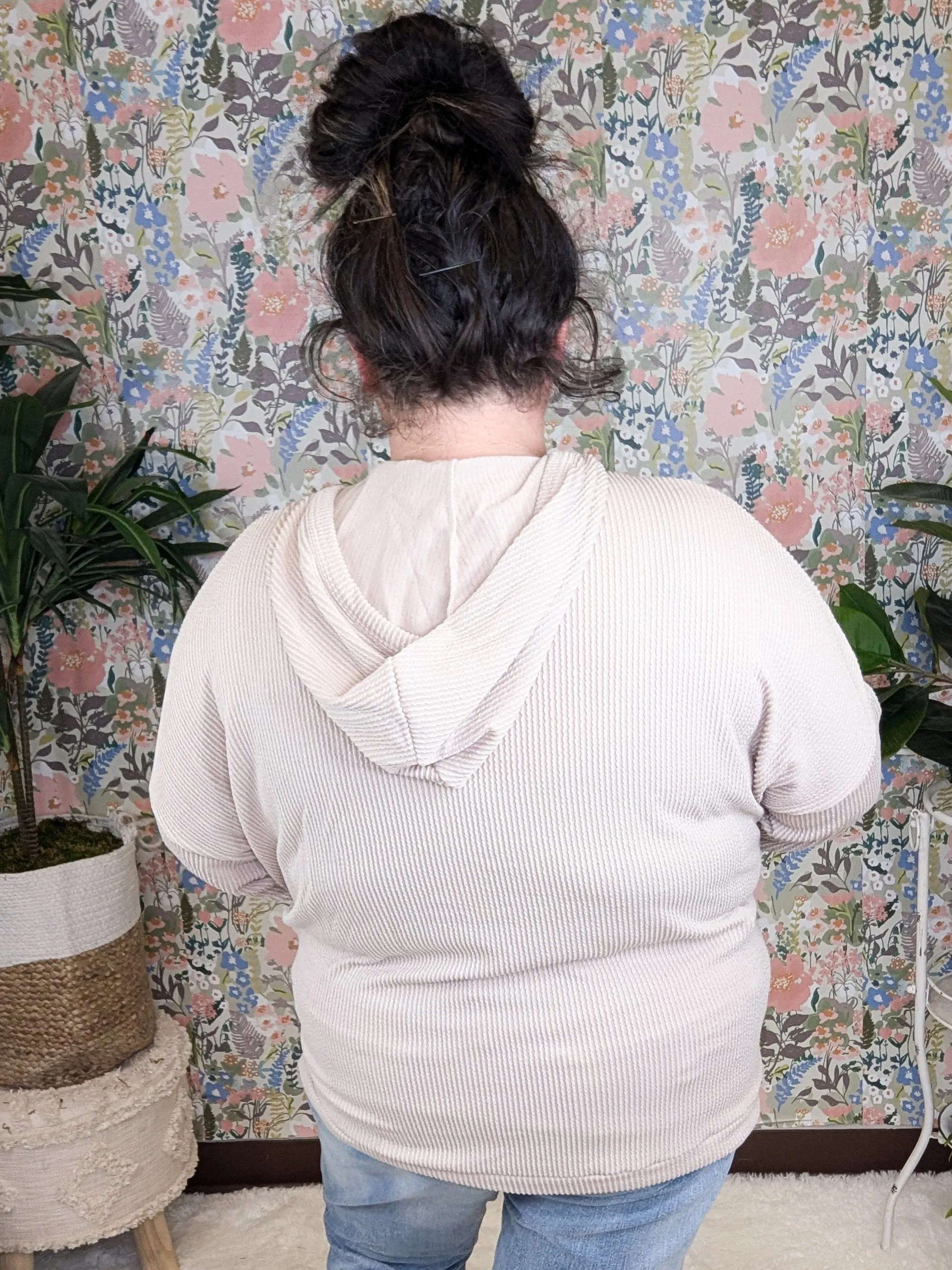 Elliana Crossover Hooded Top in Corded Rib Solids