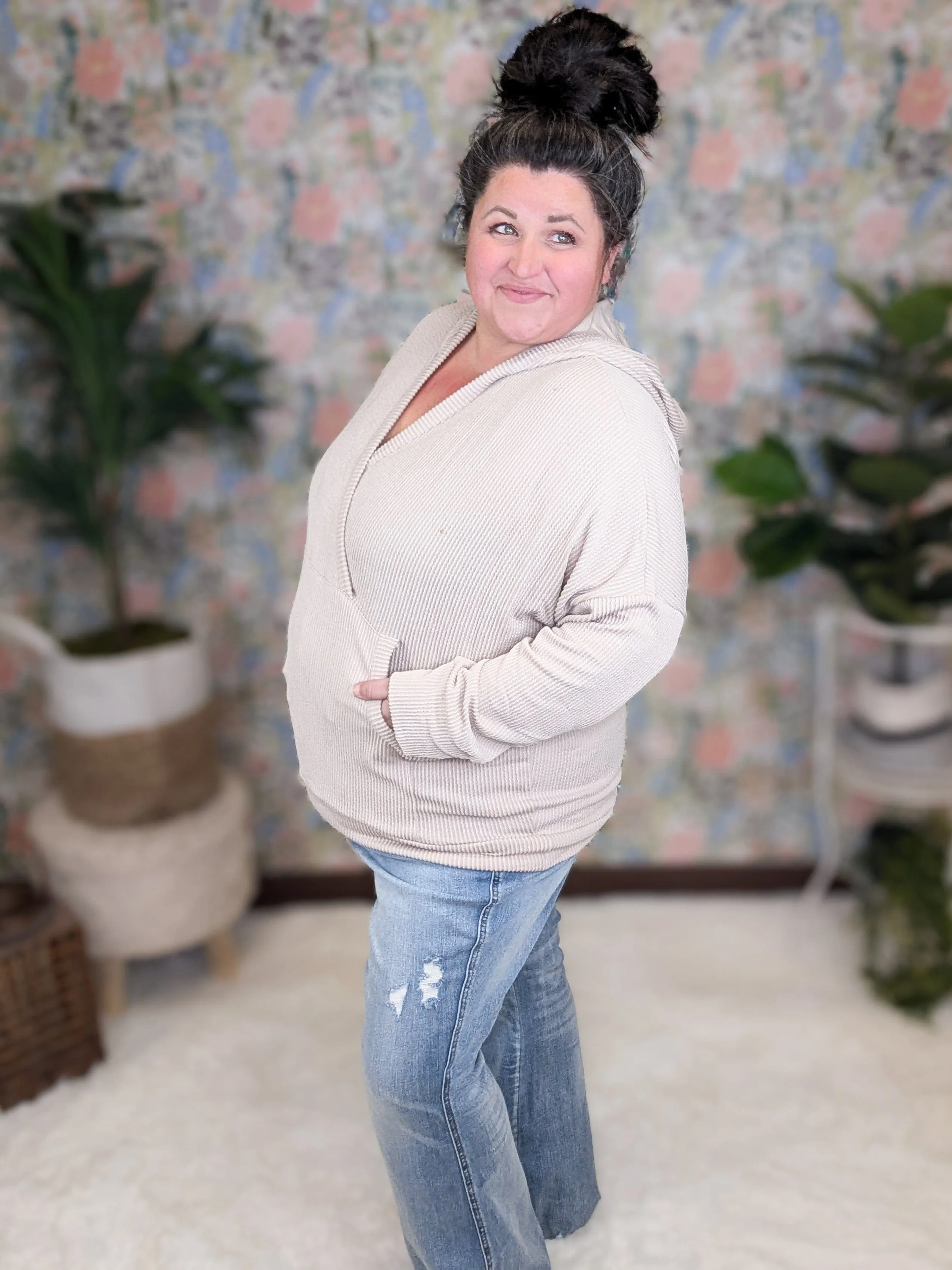 Elliana Crossover Hooded Top in Corded Rib Solids