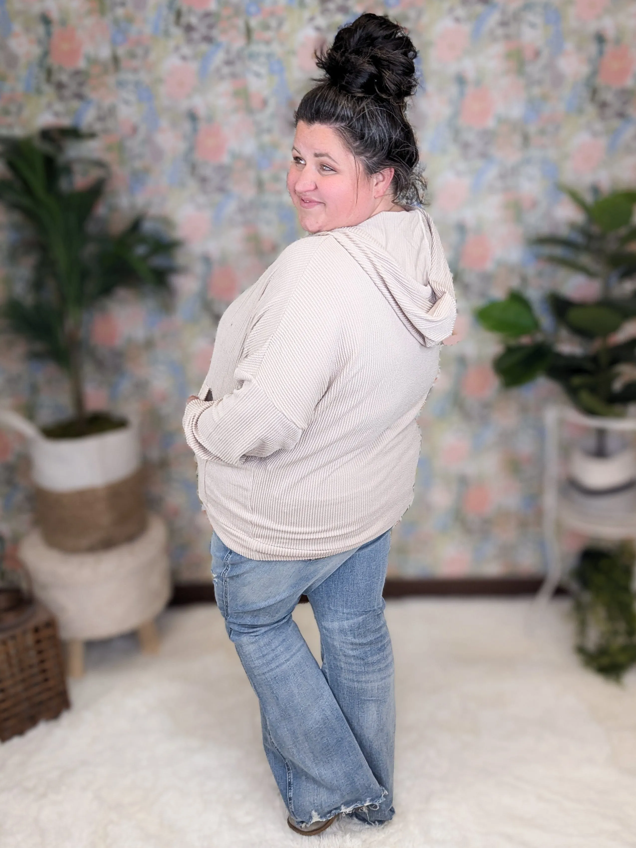 Elliana Crossover Hooded Top in Corded Rib Solids