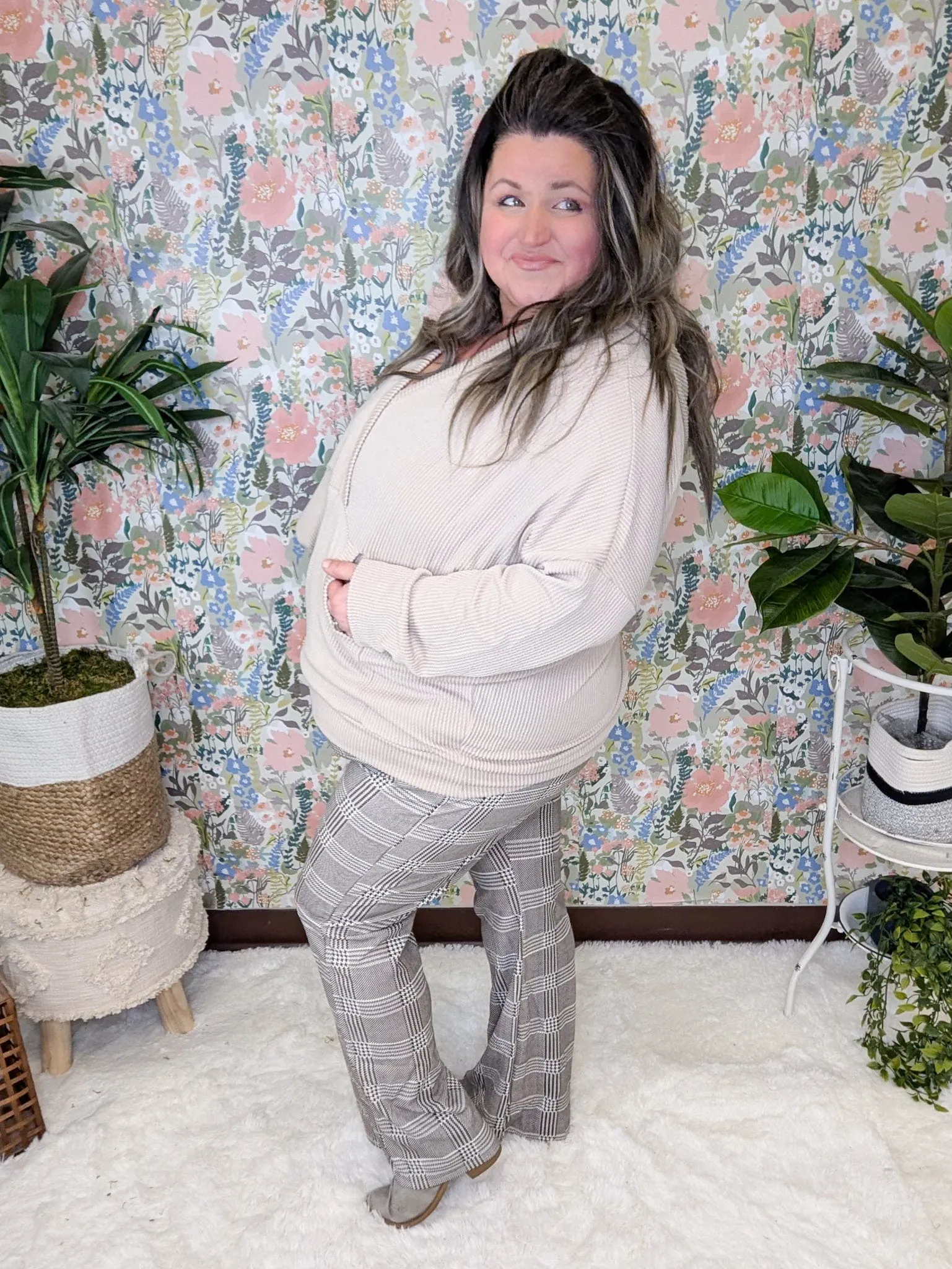 Elliana Crossover Hooded Top in Corded Rib Solids