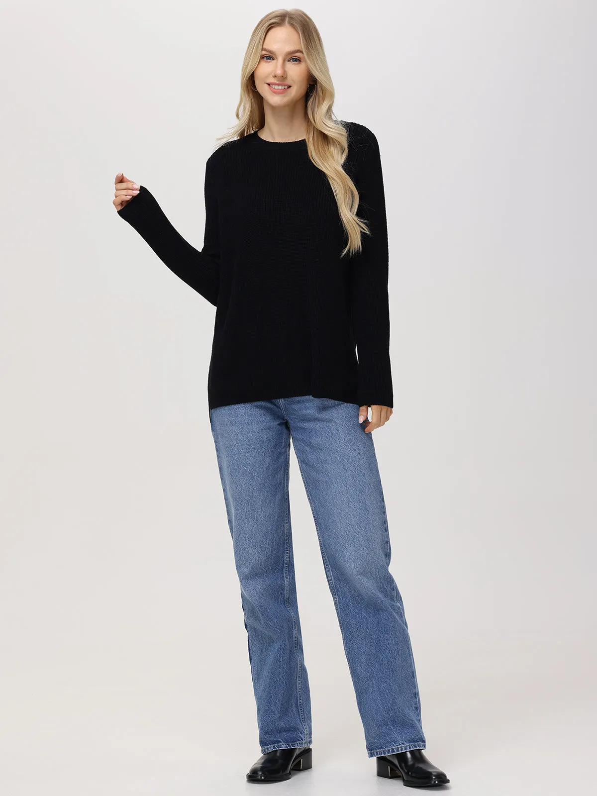 Emma: Crewneck Shaker Stitch Cotton Sweater