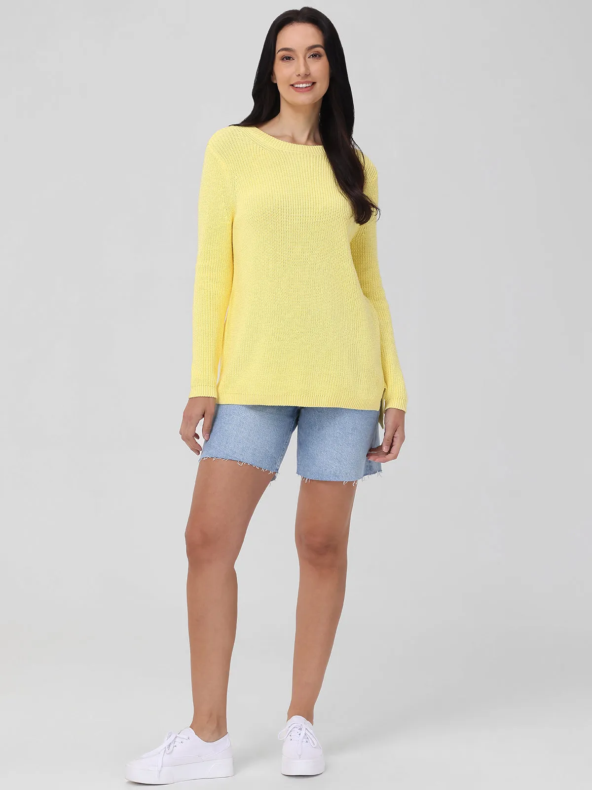 Emma: Crewneck Shaker Stitch Cotton Sweater