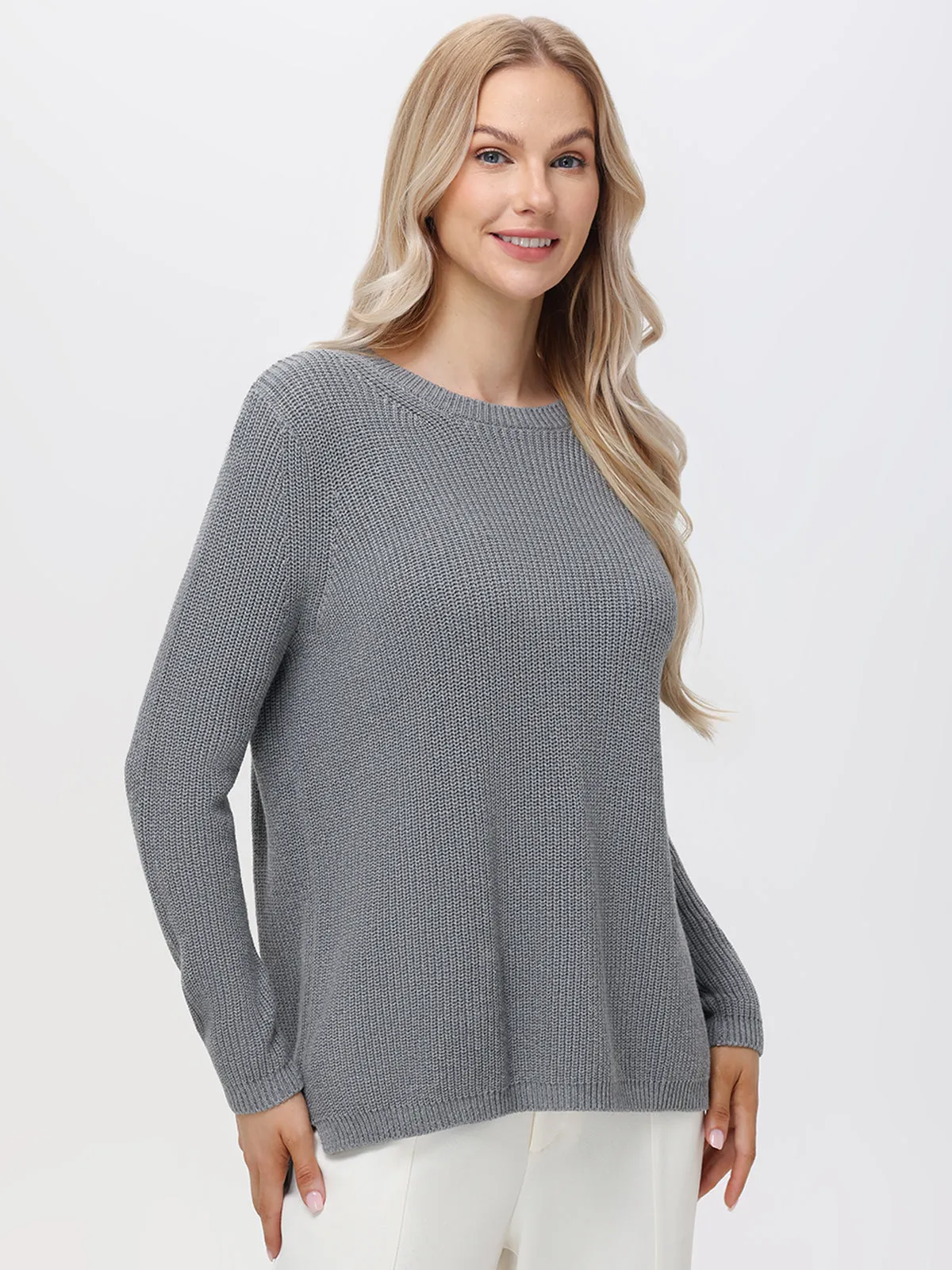 Emma: Crewneck Shaker Stitch Cotton Sweater