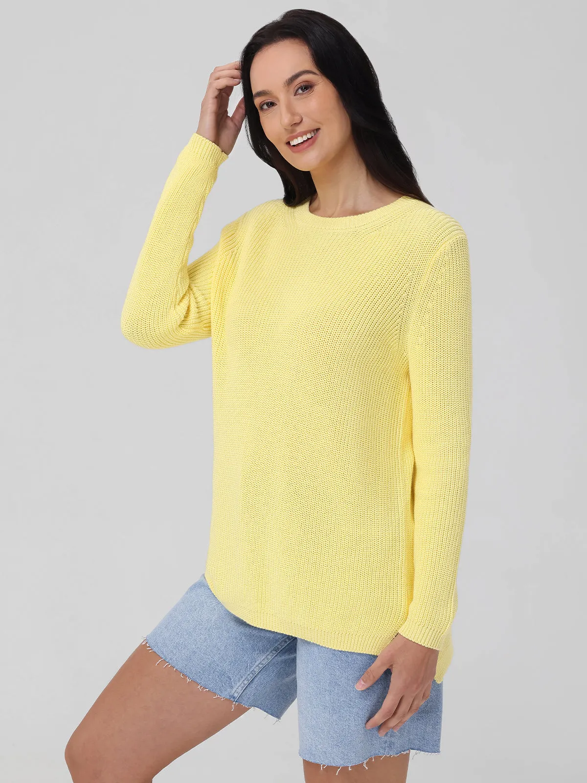 Emma: Crewneck Shaker Stitch Cotton Sweater