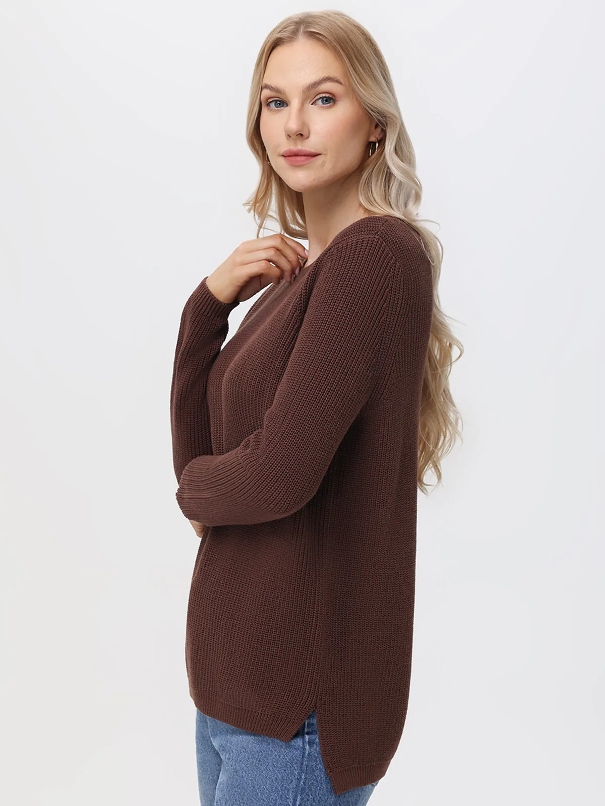 Emma: Crewneck Shaker Stitch Cotton Sweater