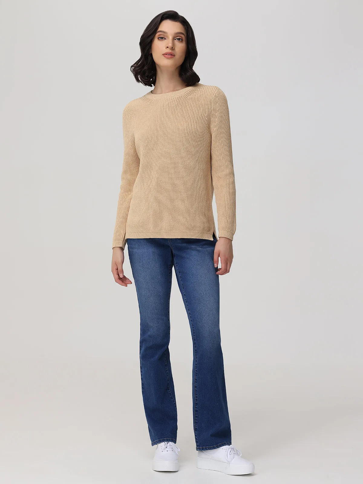 Emma: Crewneck Shaker Stitch Cotton Sweater