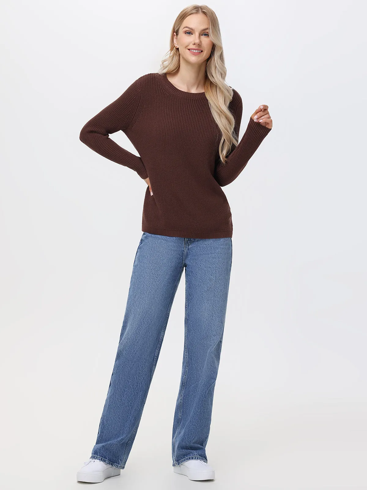 Emma: Crewneck Shaker Stitch Cotton Sweater
