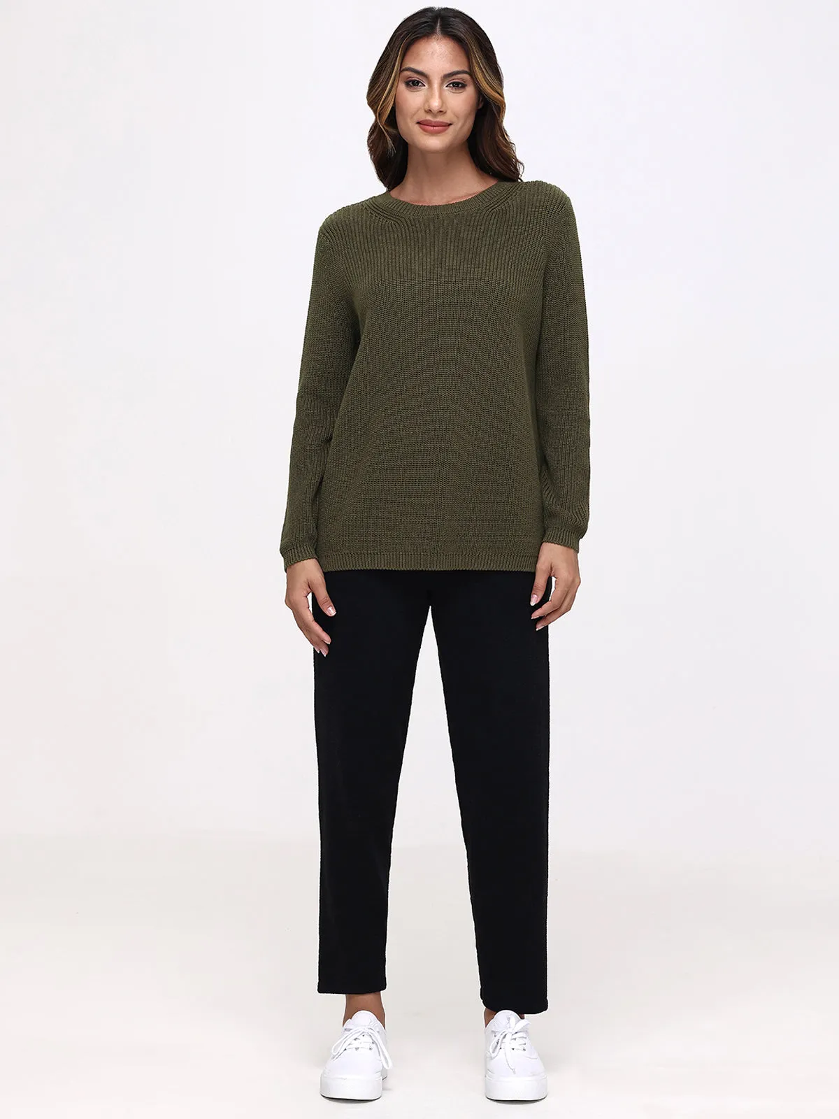 Emma: Crewneck Shaker Stitch Cotton Sweater