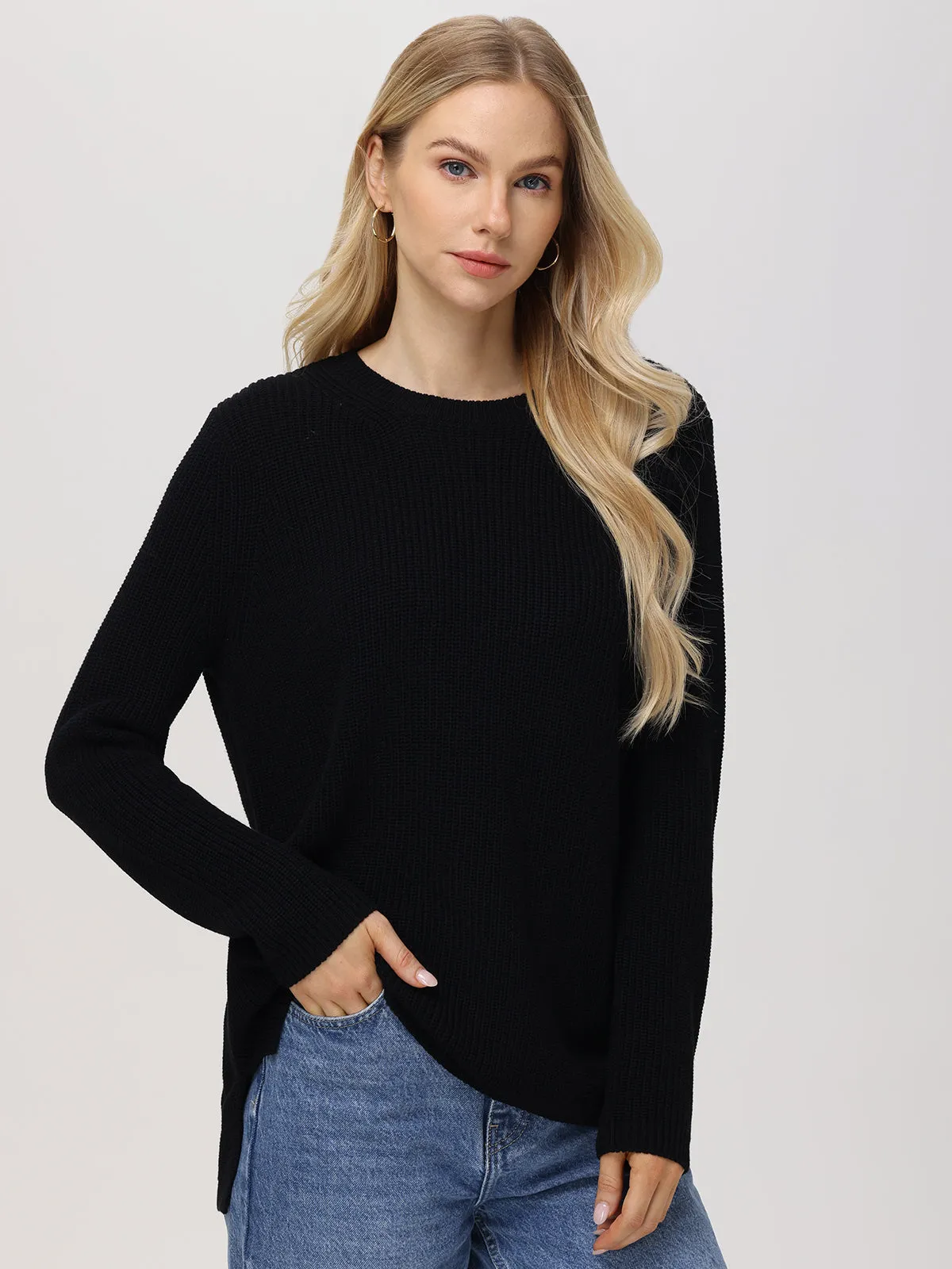 Emma: Crewneck Shaker Stitch Cotton Sweater