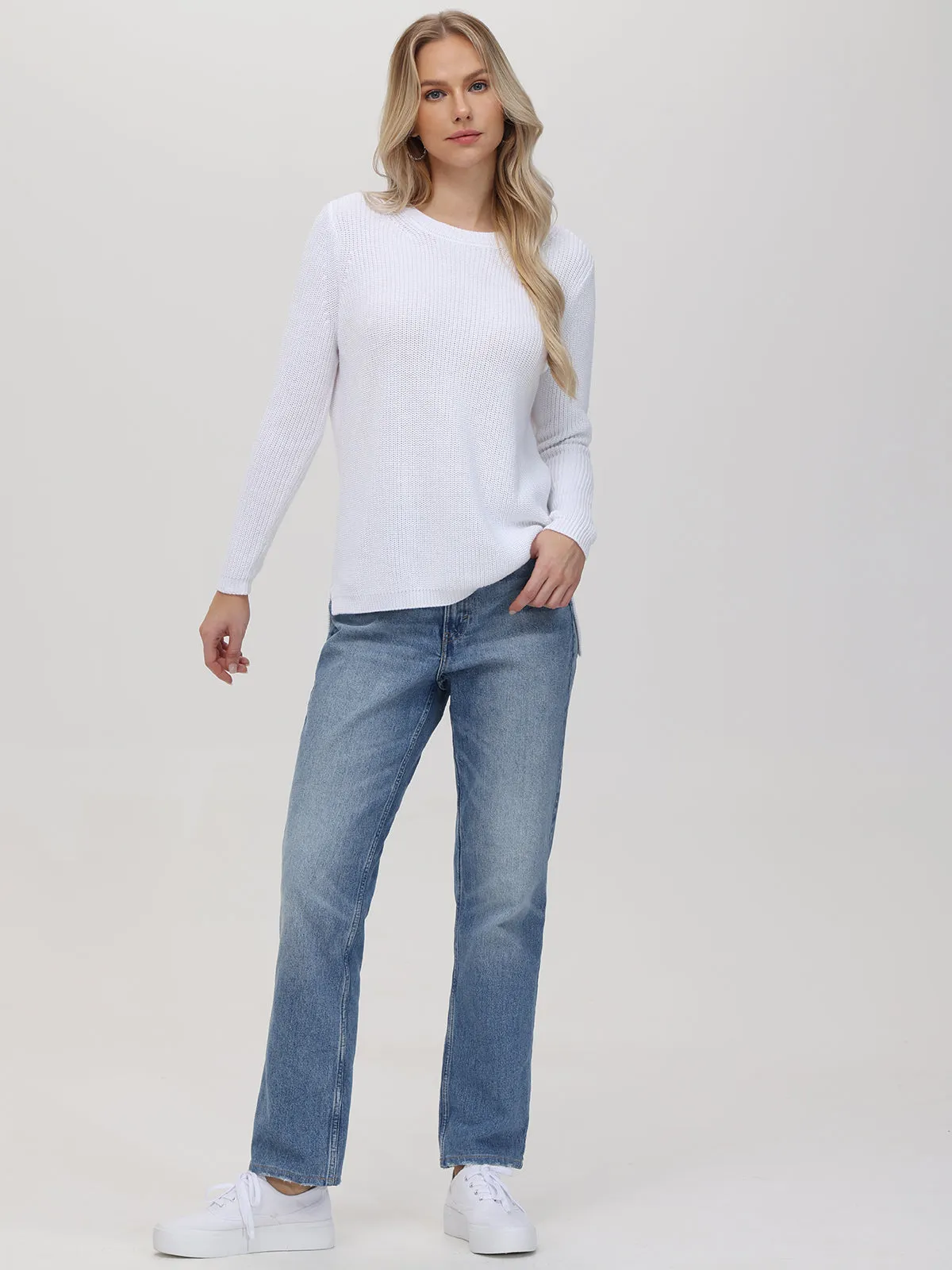 Emma: Crewneck Shaker Stitch Cotton Sweater