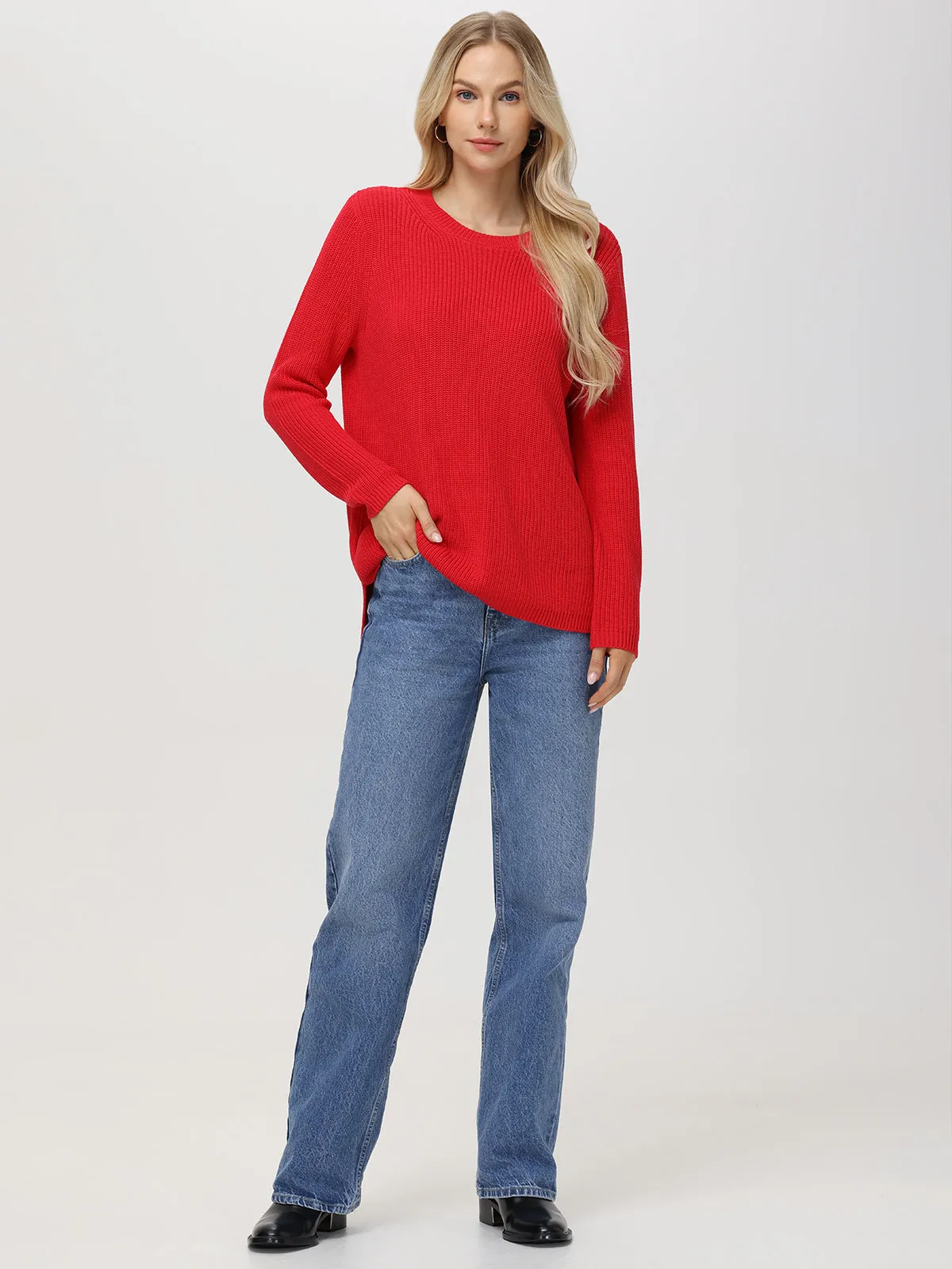 Emma: Crewneck Shaker Stitch Cotton Sweater