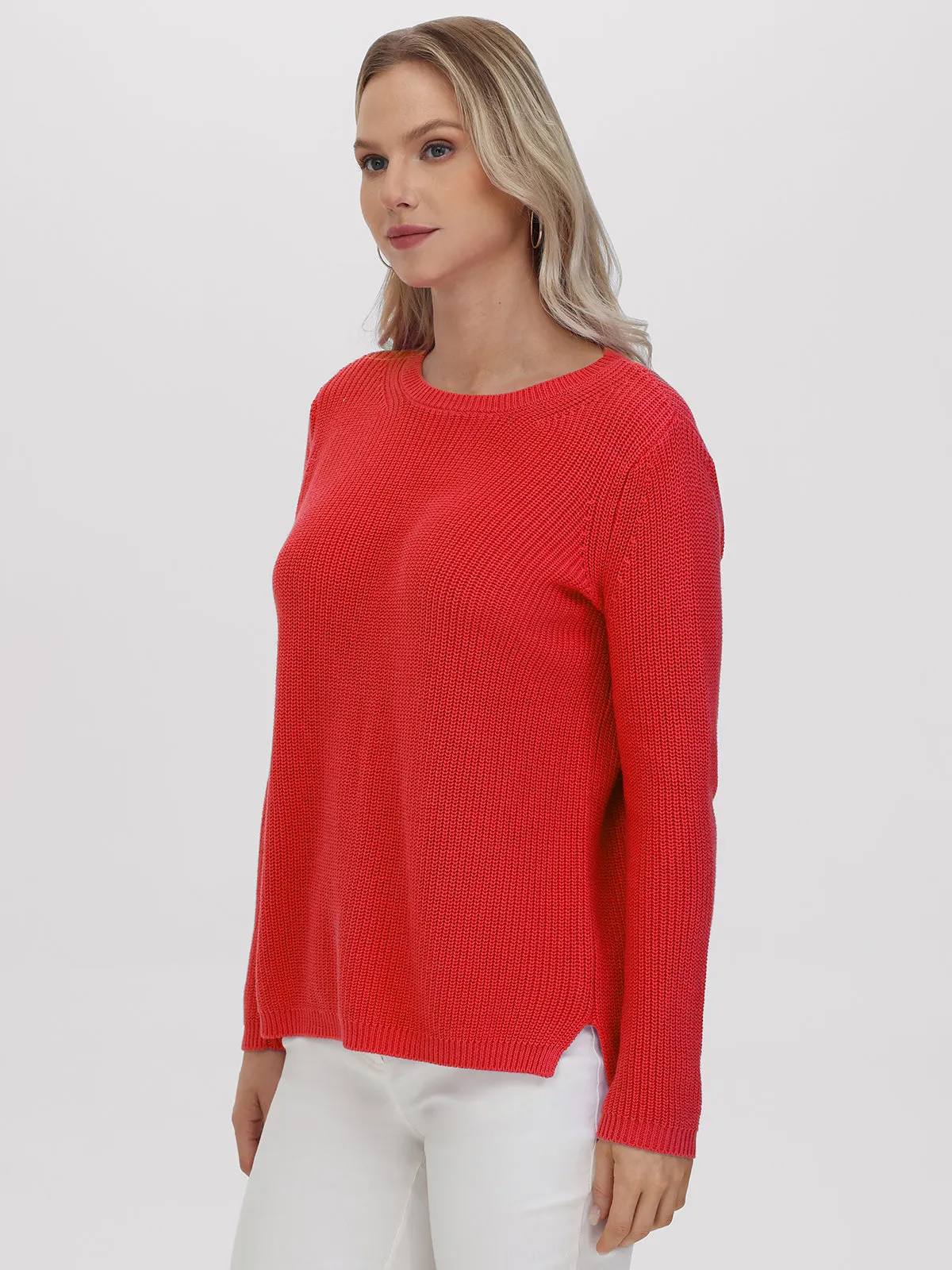 Emma: Crewneck Shaker Stitch Cotton Sweater
