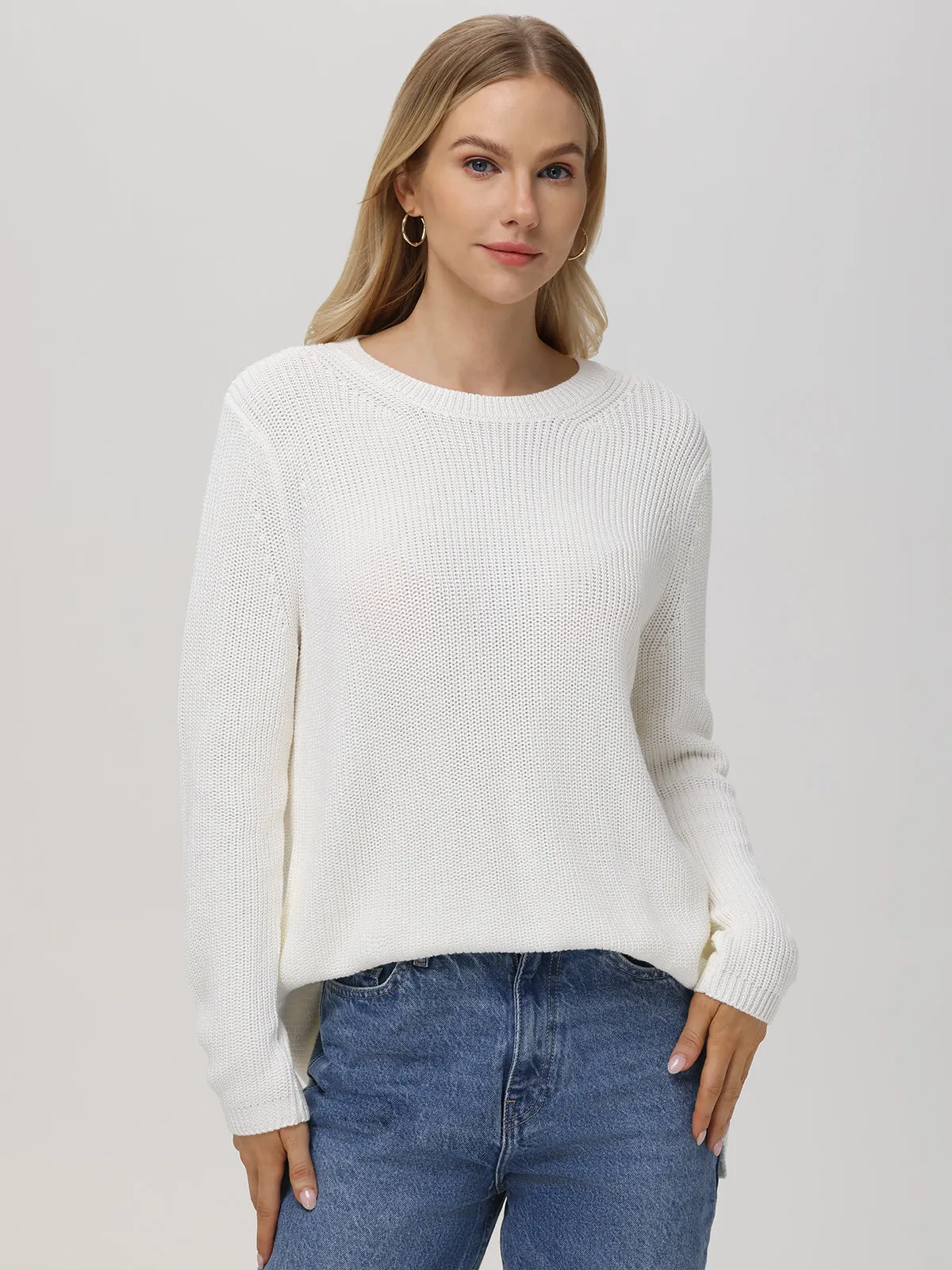 Emma: Crewneck Shaker Stitch Cotton Sweater