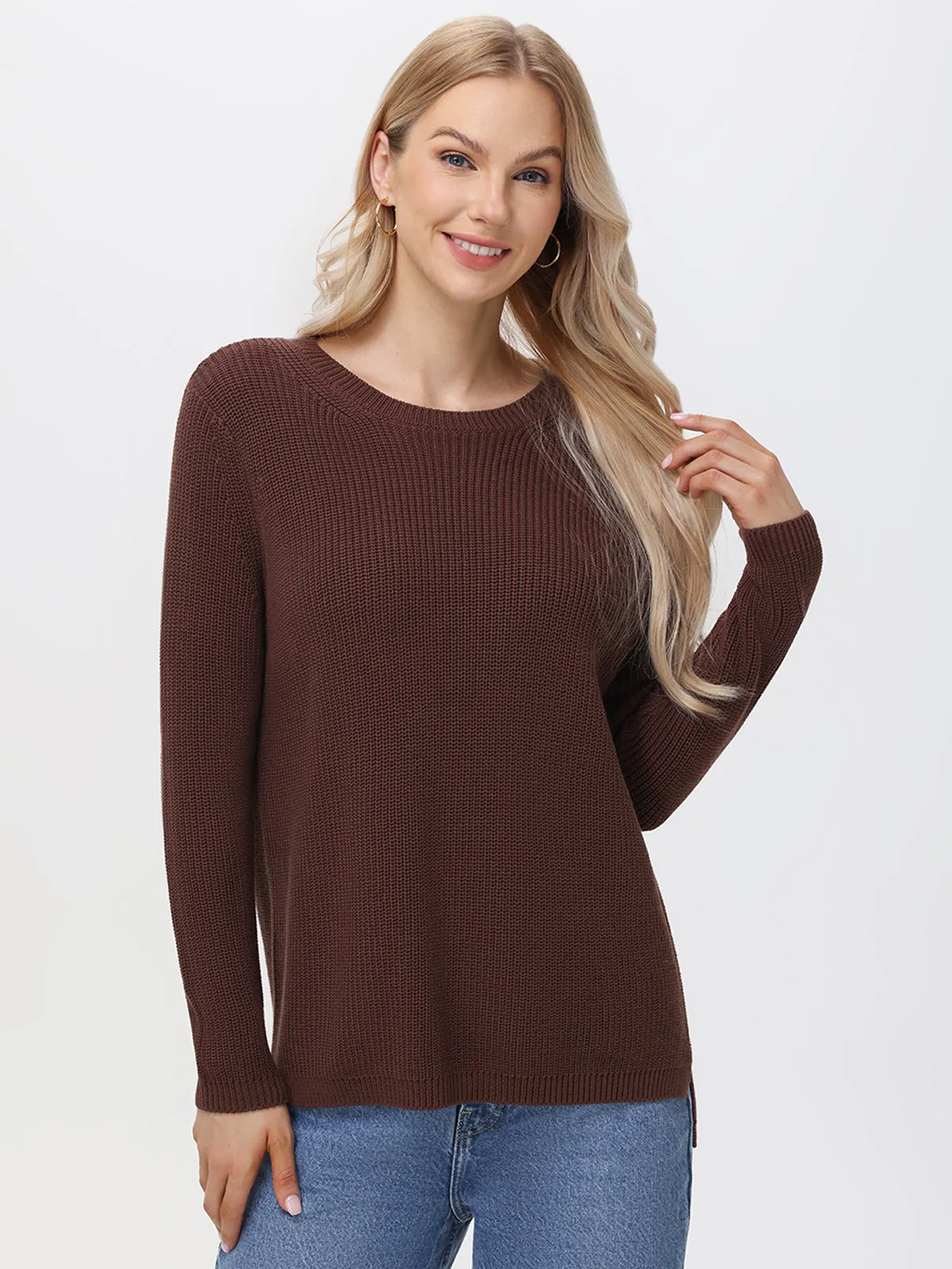 Emma: Crewneck Shaker Stitch Cotton Sweater