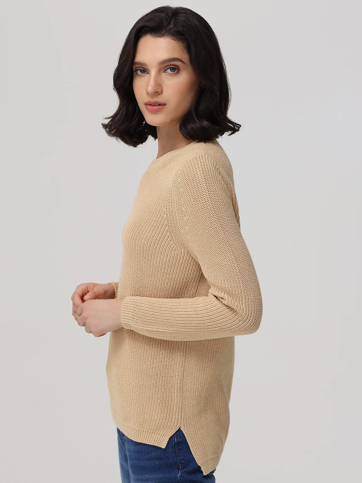 Emma: Crewneck Shaker Stitch Cotton Sweater