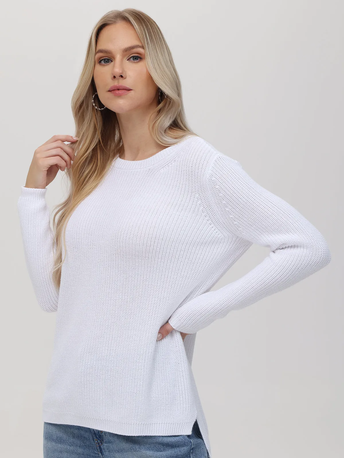 Emma: Crewneck Shaker Stitch Cotton Sweater