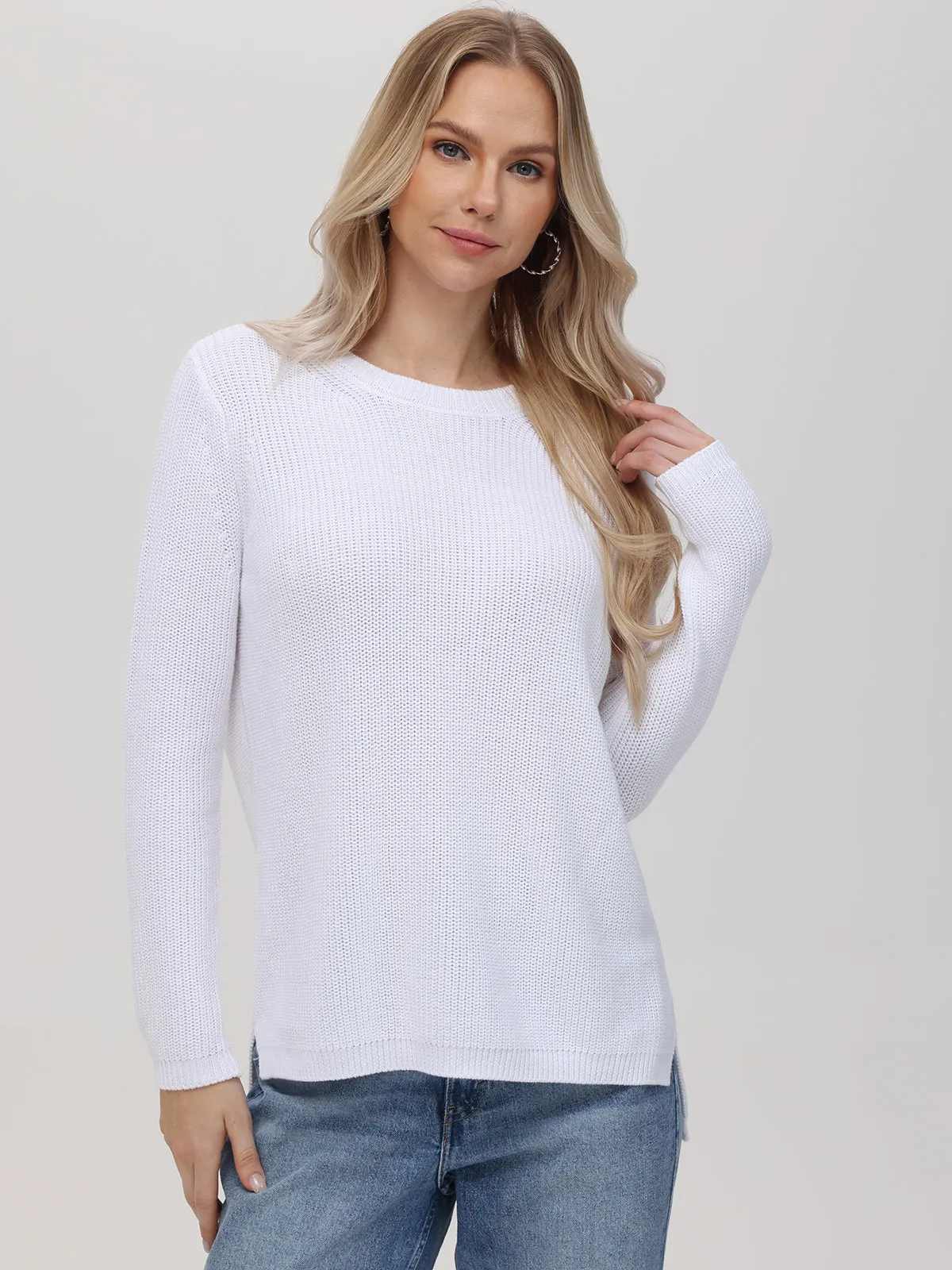 Emma: Crewneck Shaker Stitch Cotton Sweater