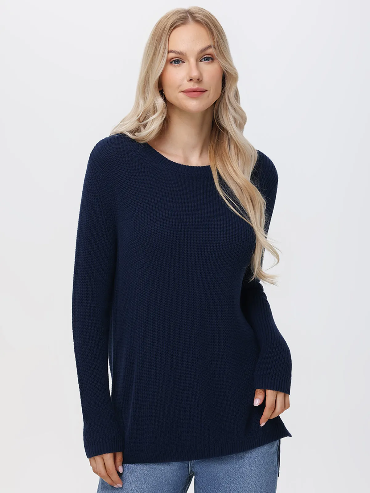 Emma: Crewneck Shaker Stitch Cotton Sweater