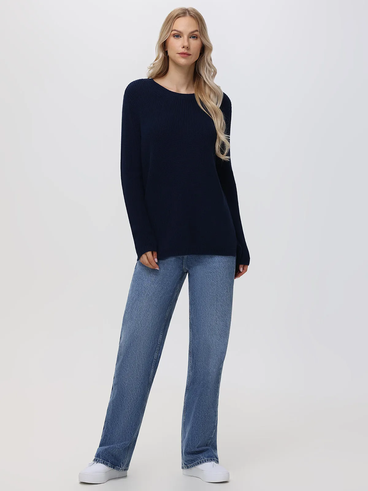 Emma: Crewneck Shaker Stitch Cotton Sweater
