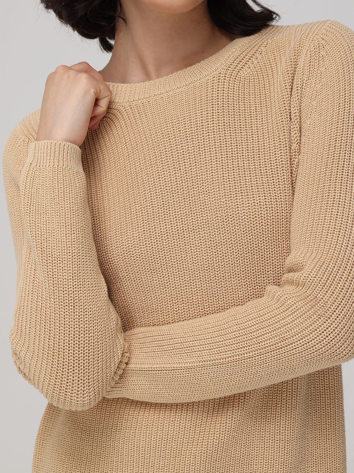 Emma: Crewneck Shaker Stitch Cotton Sweater