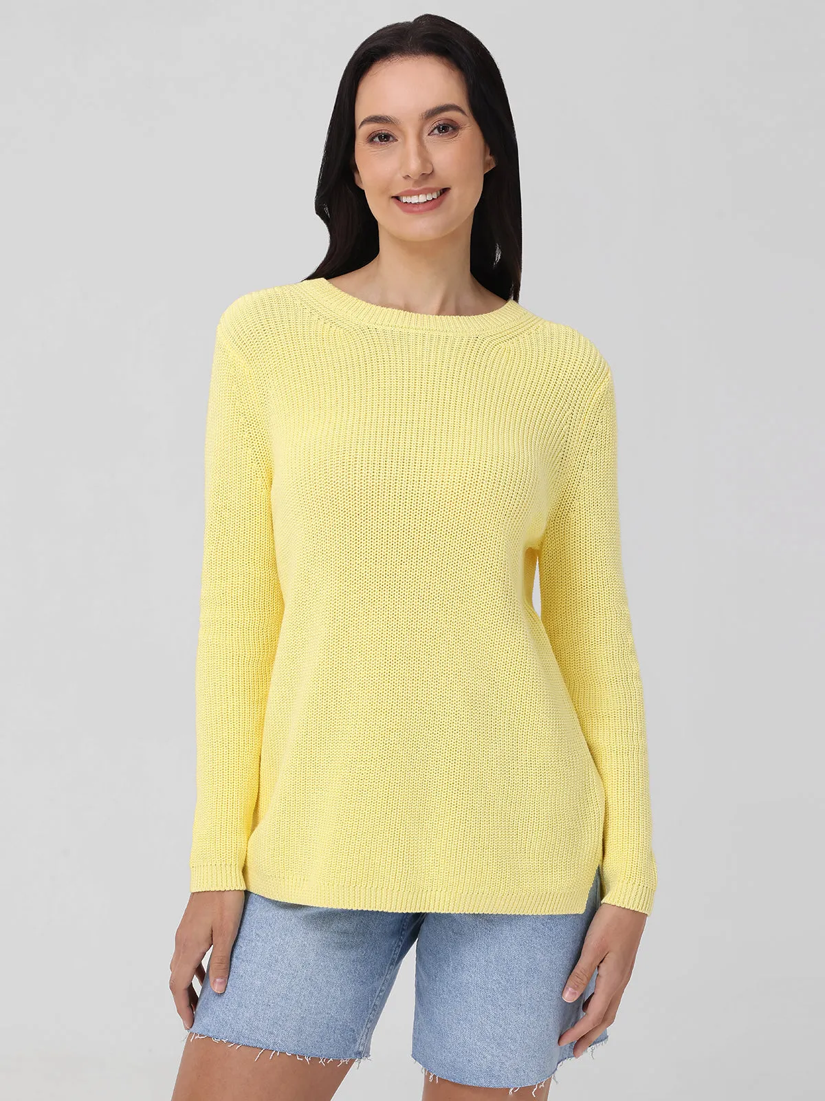 Emma: Crewneck Shaker Stitch Cotton Sweater
