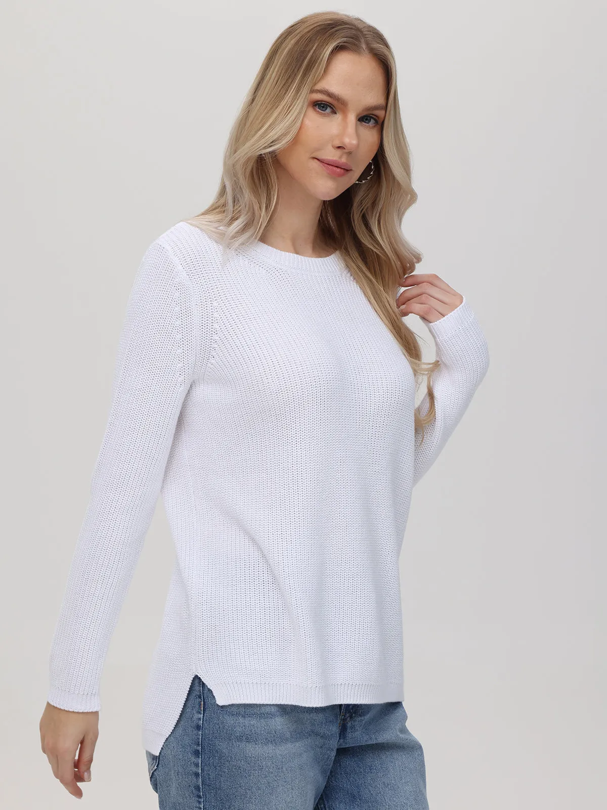 Emma: Crewneck Shaker Stitch Cotton Sweater