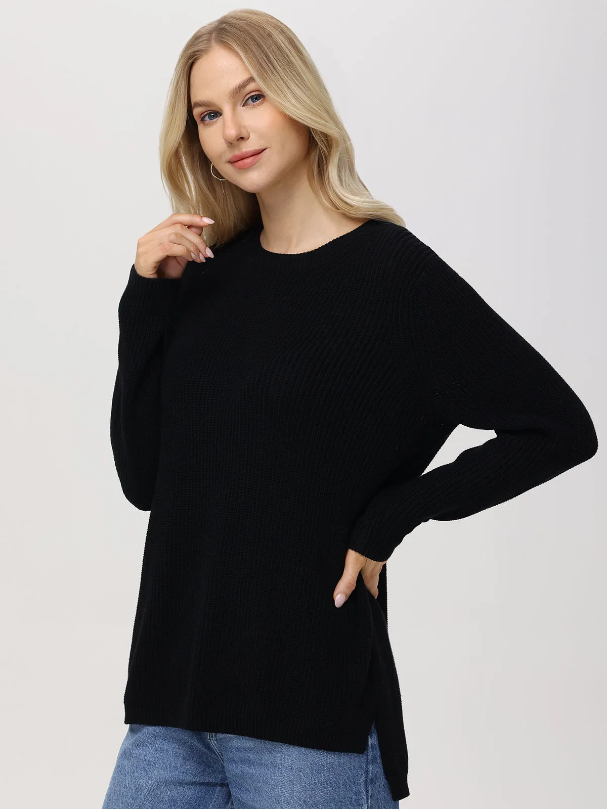 Emma: Crewneck Shaker Stitch Cotton Sweater