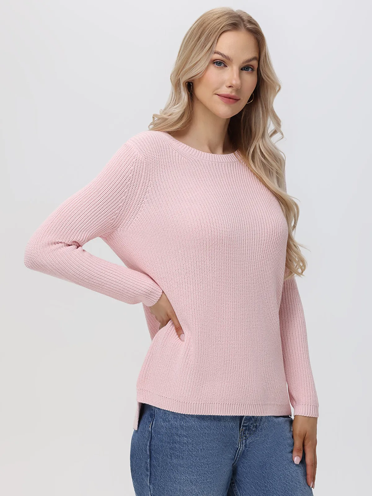 Emma: Crewneck Shaker Stitch Cotton Sweater