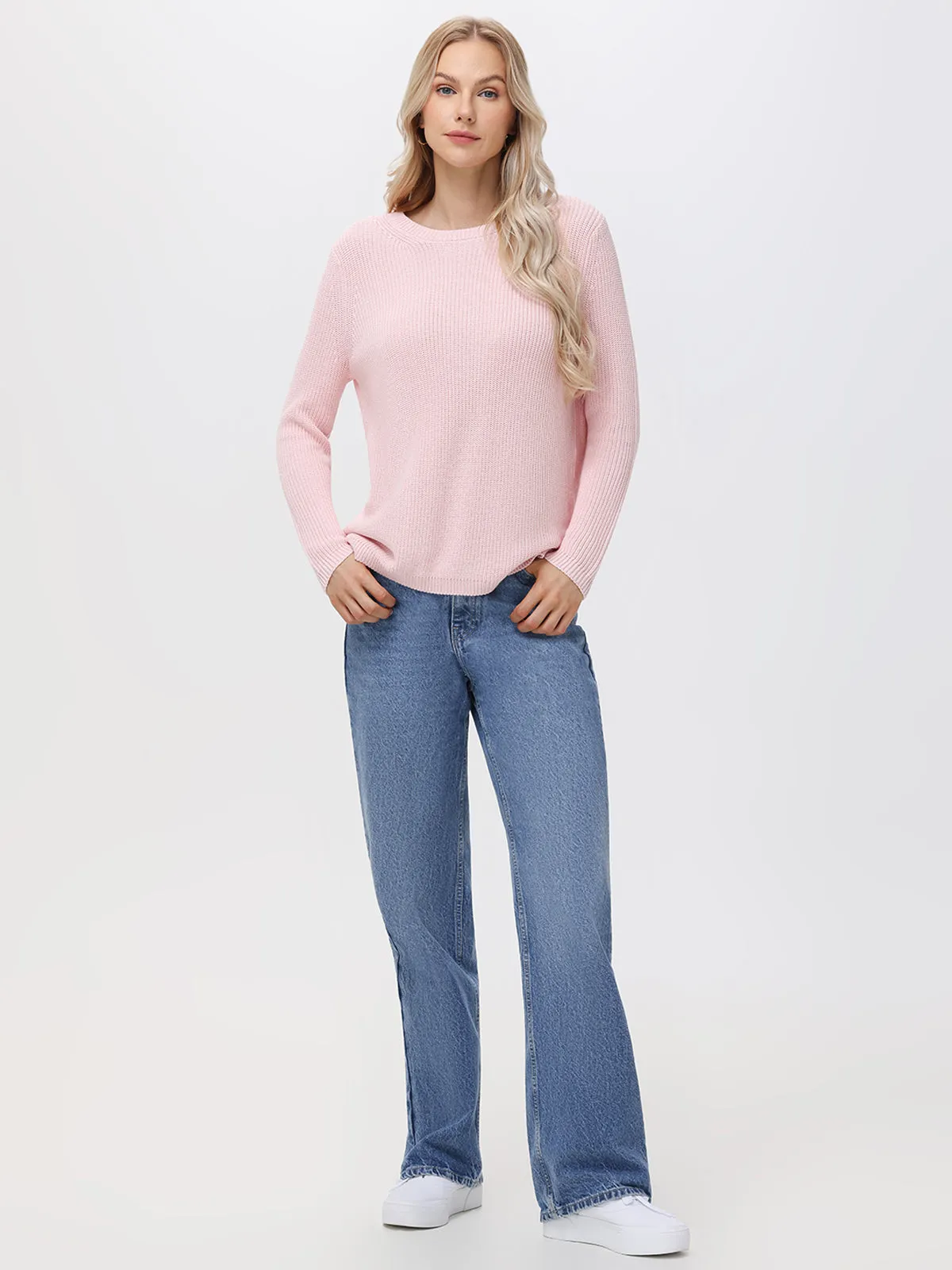 Emma: Crewneck Shaker Stitch Cotton Sweater