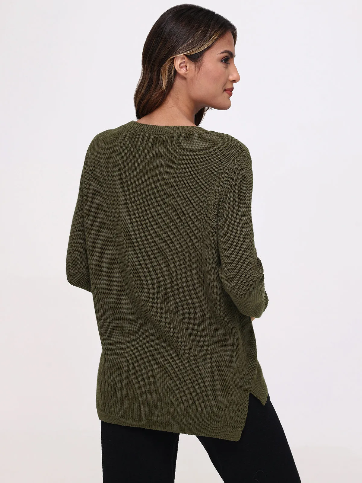 Emma: Crewneck Shaker Stitch Cotton Sweater